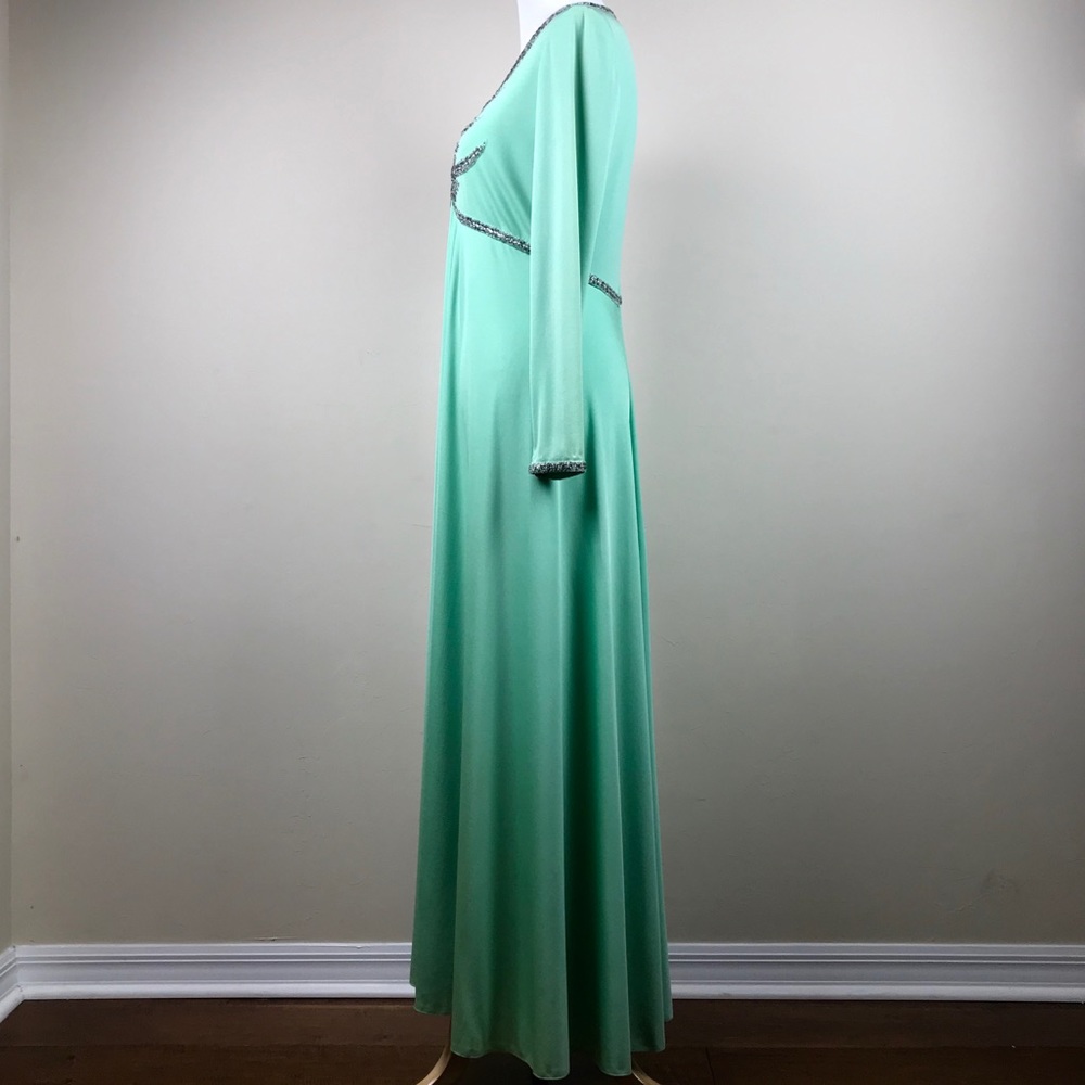 Lillie Rubin Vintage Green Crystal Embellished Gown Dress Knit Sustainable - Picture 3 of 8